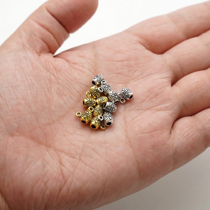 DIY三通鼓珠-带花纹-带圈-0.6x0.5cm-10个/包 - 图片 5