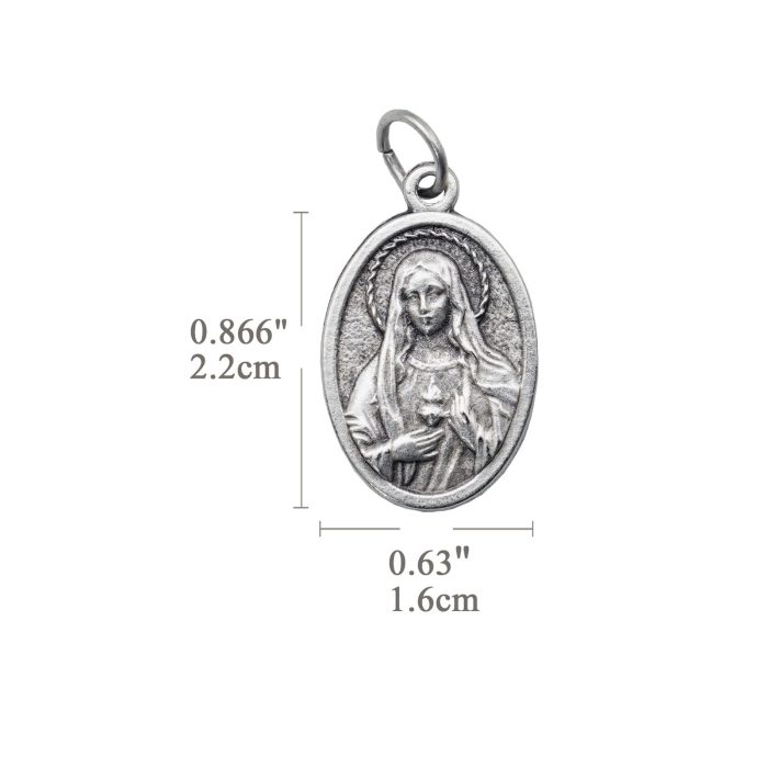 DIY小吊牌-耶稣圣心+圣母圣心-锌合金-镀银-2.2cm - 图片 2