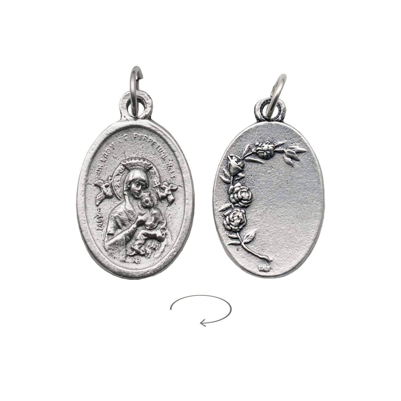 DIY小吊牌-永援圣母+玫瑰花-锌合金-镀银-2.2cm