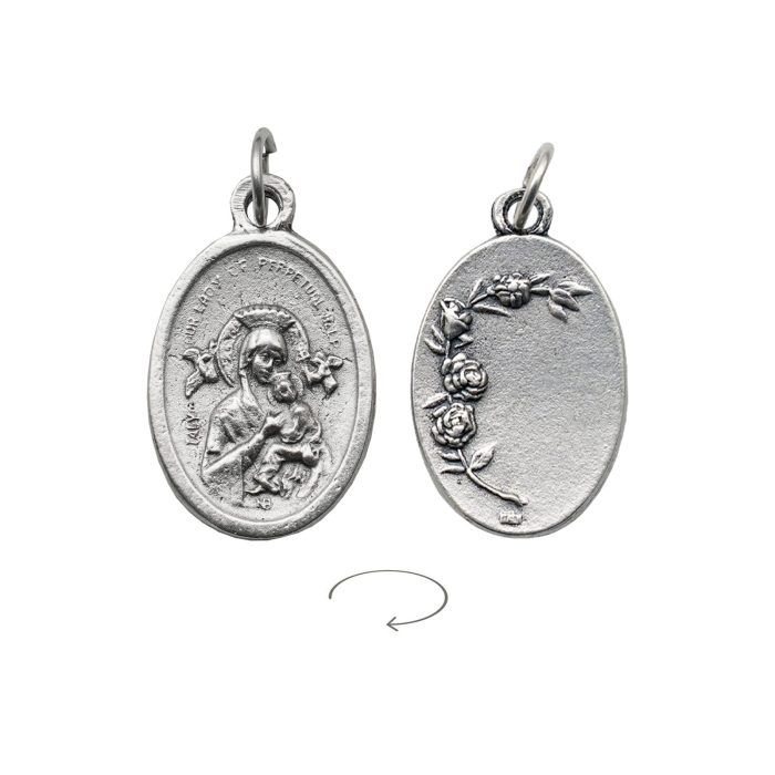 DIY小吊牌-永援圣母+玫瑰花-锌合金-镀银-2.2cm