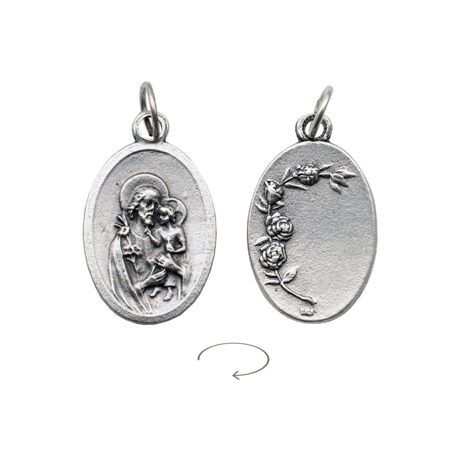 DIY小吊牌-若瑟+玫瑰花-锌合金-镀银-2.2cm