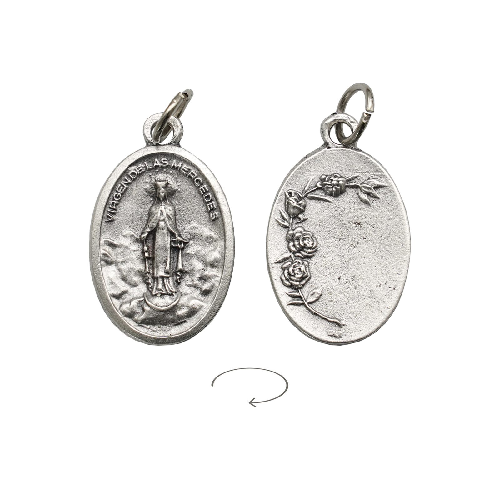 IC03MD276 DIY小吊牌-仁慈圣母+玫瑰花-锌合金-2.2cm - 图片 1