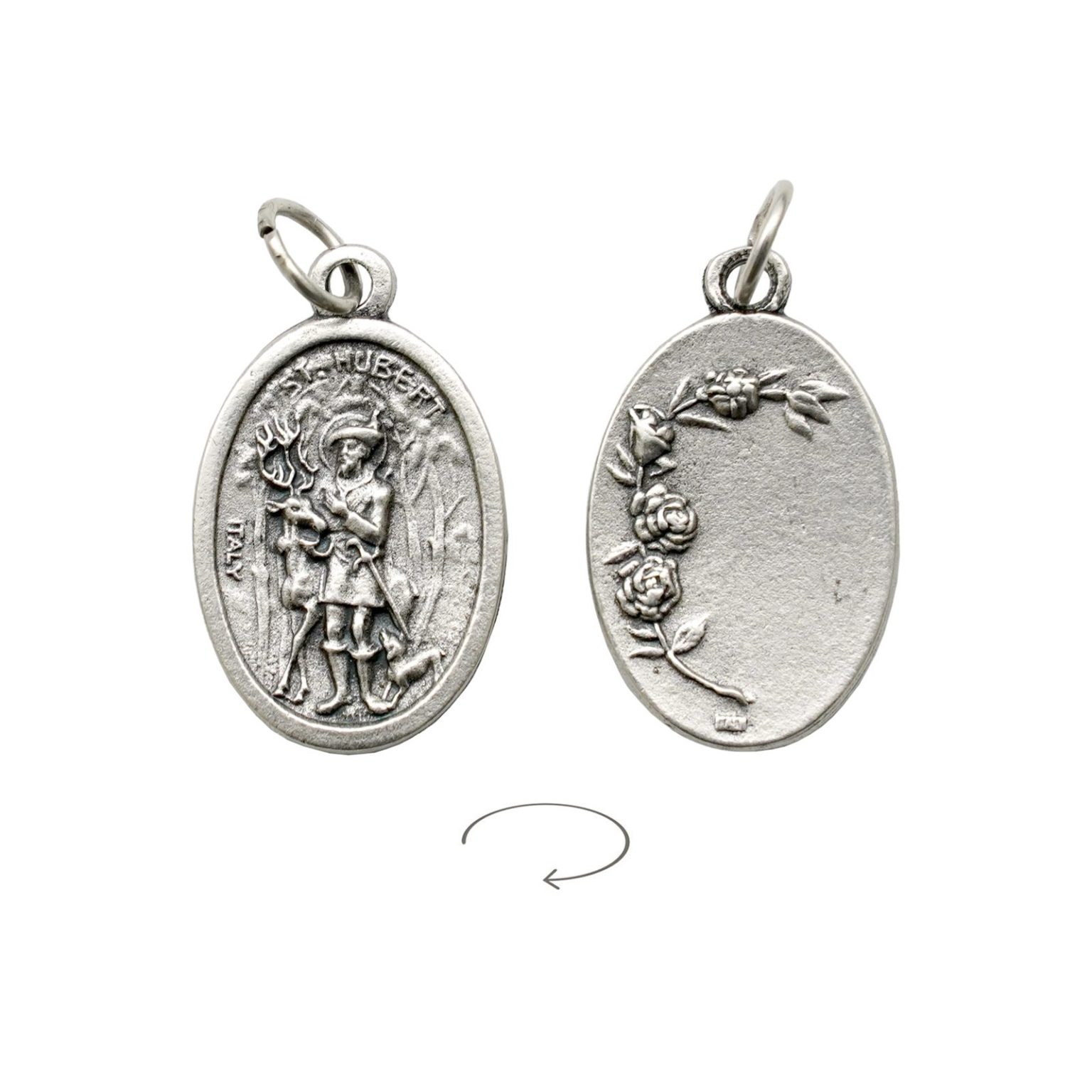 DIY小吊牌-圣胡伯与鹿+玫瑰花-锌合金-2.2cm