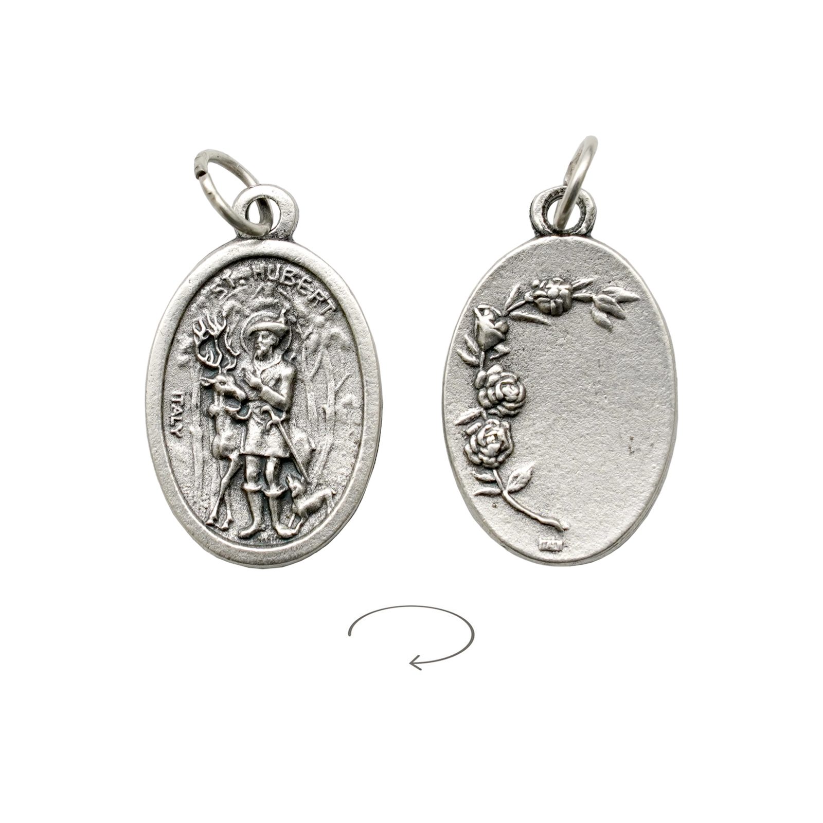 IC03MD281 DIY小吊牌-圣胡伯与鹿+玫瑰花-锌合金-2.2cm - 图片 1