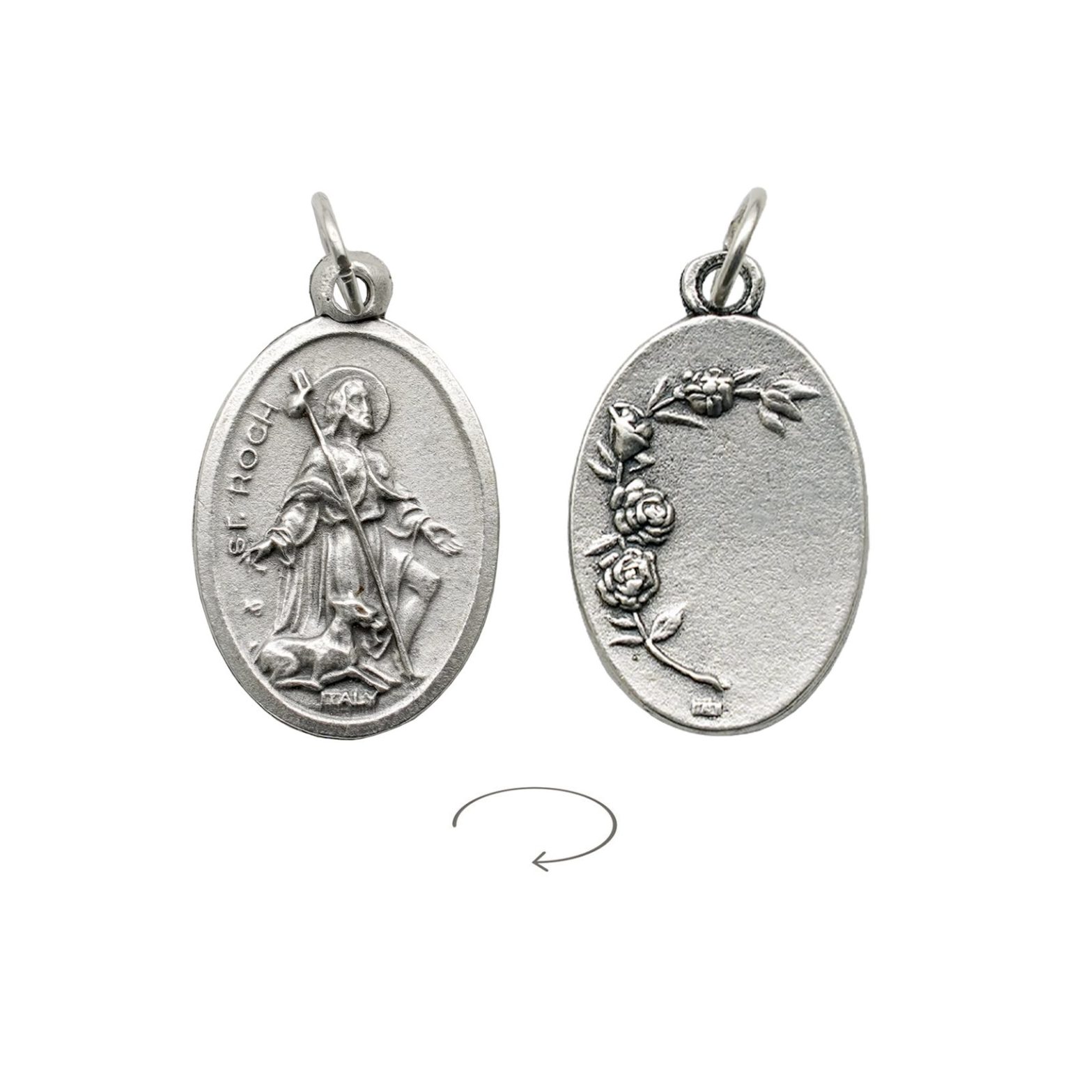 DIY小吊牌-圣罗格+玫瑰花-锌合金-镀银-2.2cm