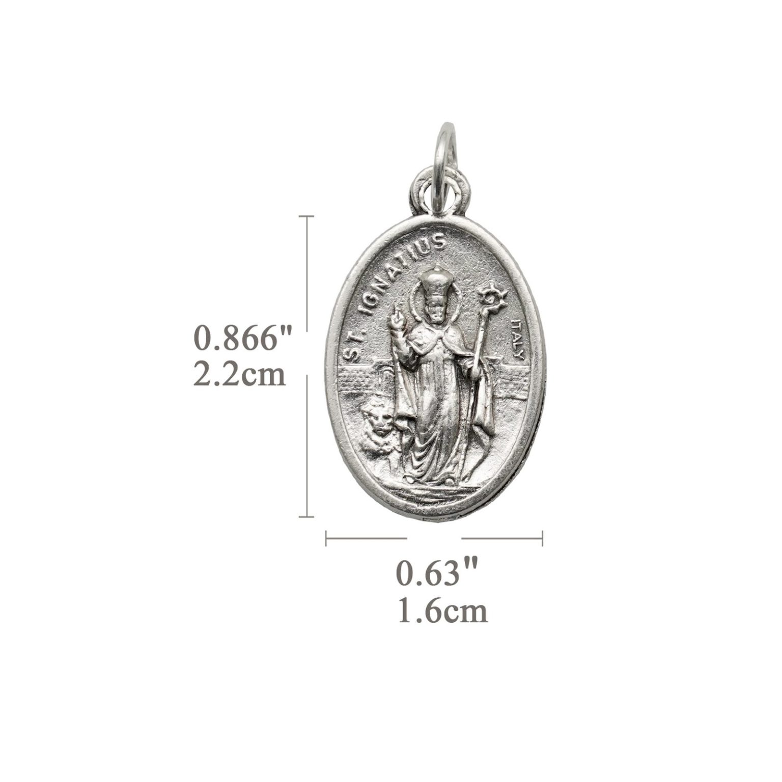 DIY小吊牌-圣依纳爵+玫瑰花-锌合金-镀银-2.2cm