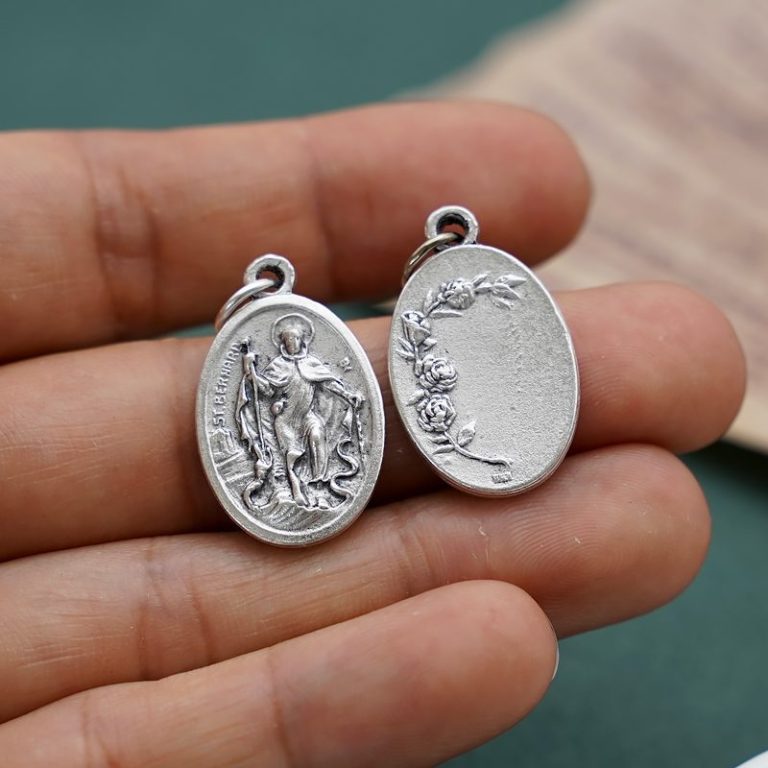 DIY小吊牌-圣伯尔纳铎+玫瑰花-锌合金-2.2cm