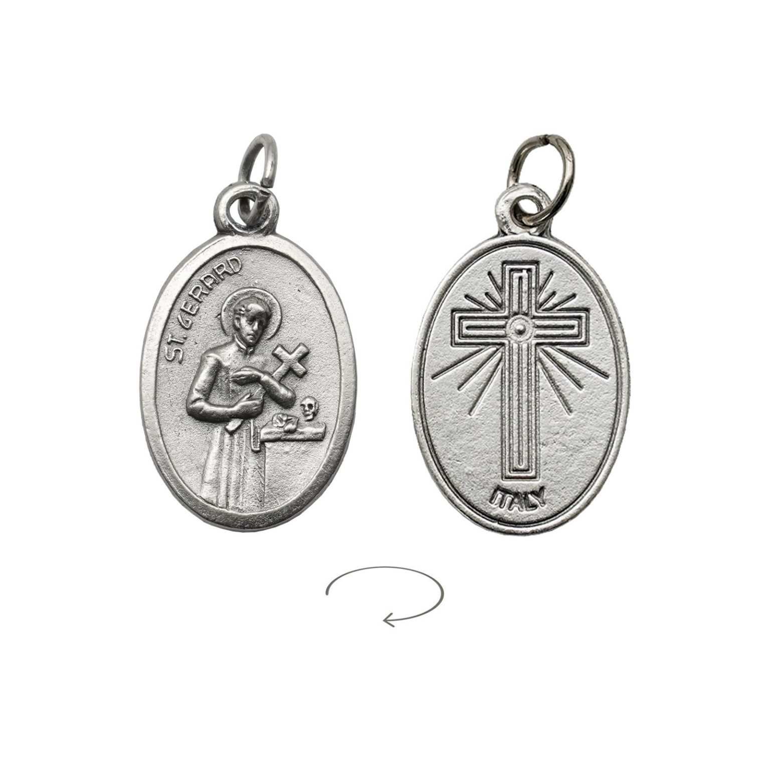 DIY小吊牌-圣哲辣尔多+十字架-锌合金-镀银-2.2cm