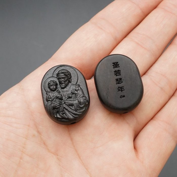 DIY双通-若瑟抱耶稣-椭圆形-黑檀木-2.6cm - 图片 3