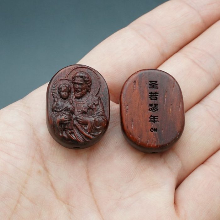 DIY双通-若瑟抱耶稣-椭圆形-紫檀木-2.6cm - 图片 3