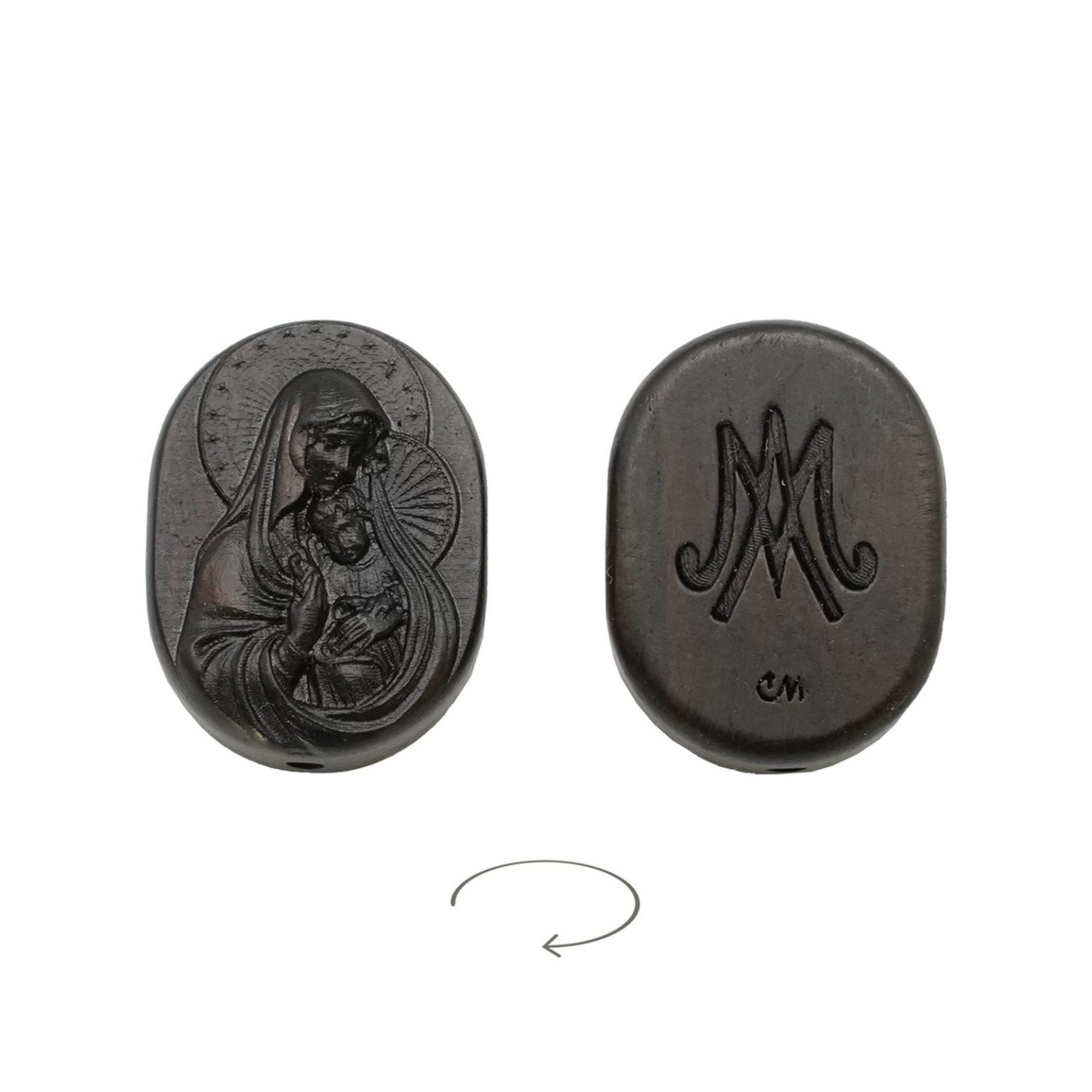 DIY双通-圣母抱耶稣-椭圆形-黑檀木-2.6cm