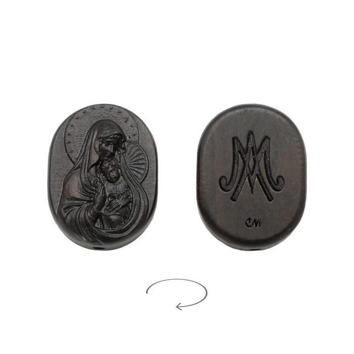DIY双通-圣母抱耶稣-椭圆形-黑檀木-2.6cm