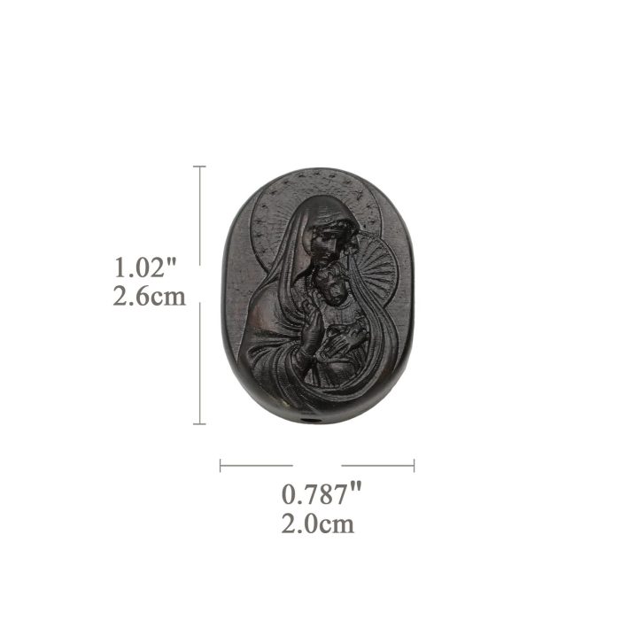 DIY双通-圣母抱耶稣-椭圆形-黑檀木-2.6cm - 图片 2
