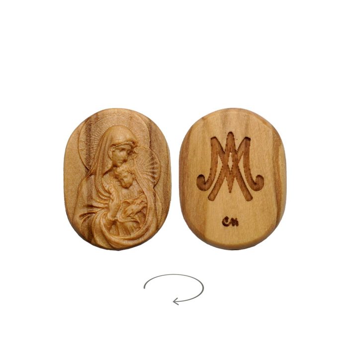 DIY双通-圣母抱耶稣-椭圆形-橄榄木-2.6cm