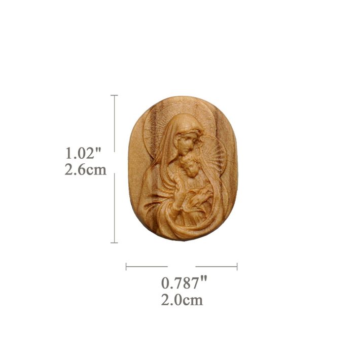 DIY双通-圣母抱耶稣-椭圆形-橄榄木-2.6cm - 图片 2