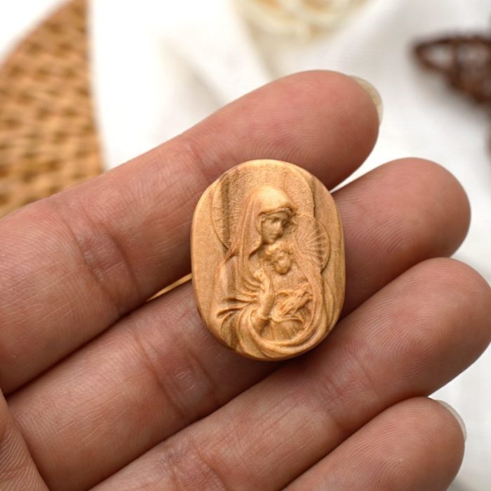DIY双通-圣母抱耶稣-椭圆形-橄榄木-2.6cm - 图片 4