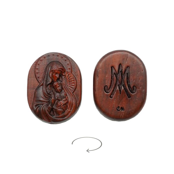 DIY双通-圣母抱耶稣-椭圆形-紫檀木-2.6cm