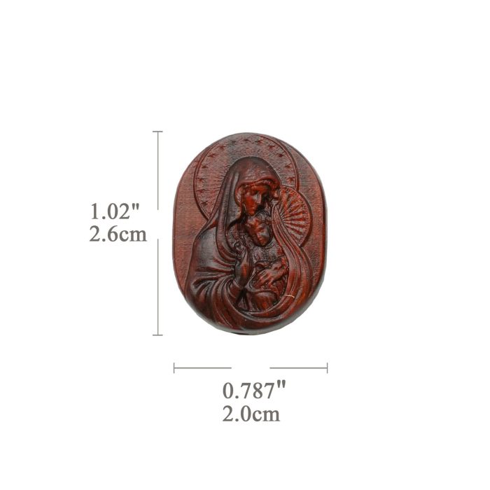 DIY双通-圣母抱耶稣-椭圆形-紫檀木-2.6cm - 图片 2