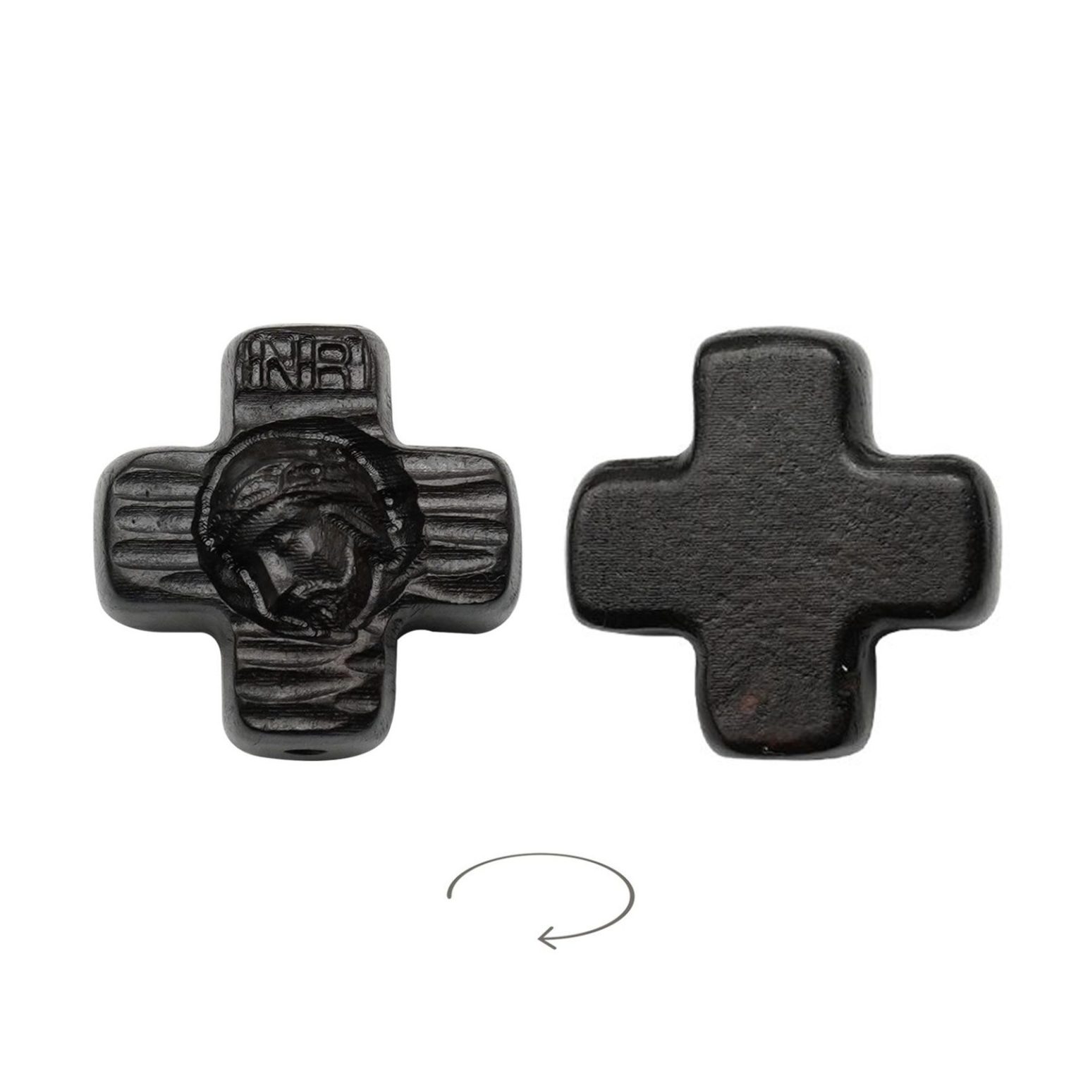 DIY双通-耶稣头像-圆角十字架形-黑檀木-2.4cm