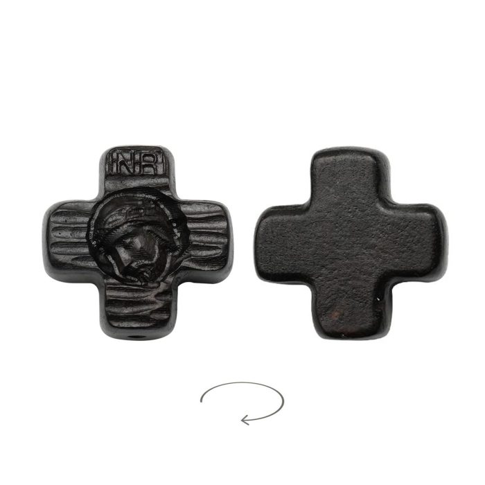 DIY双通-耶稣头像-圆角十字架形-黑檀木-2.4cm