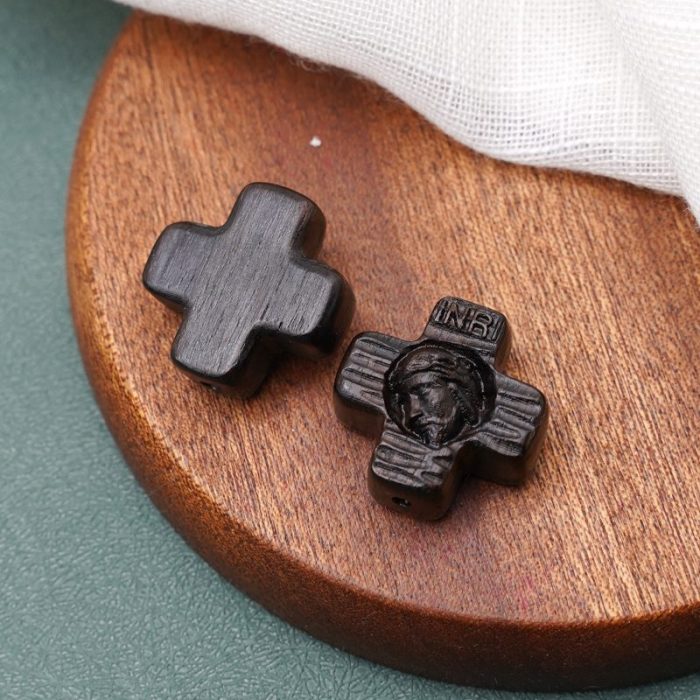 DIY双通-耶稣头像-圆角-黑檀木-2.4cm - 图片 4