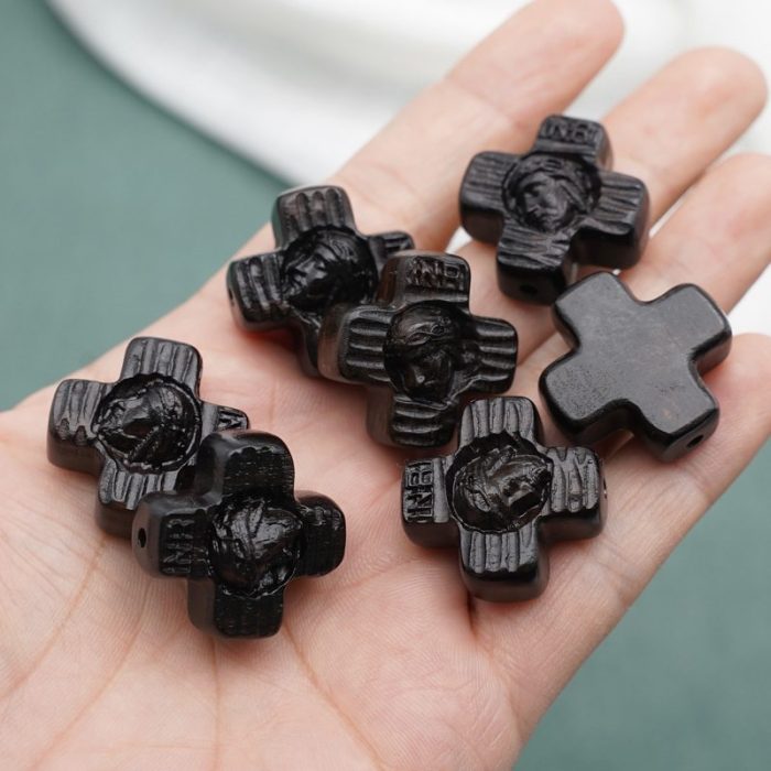 DIY双通-耶稣头像-圆角-黑檀木-2.4cm - 图片 5