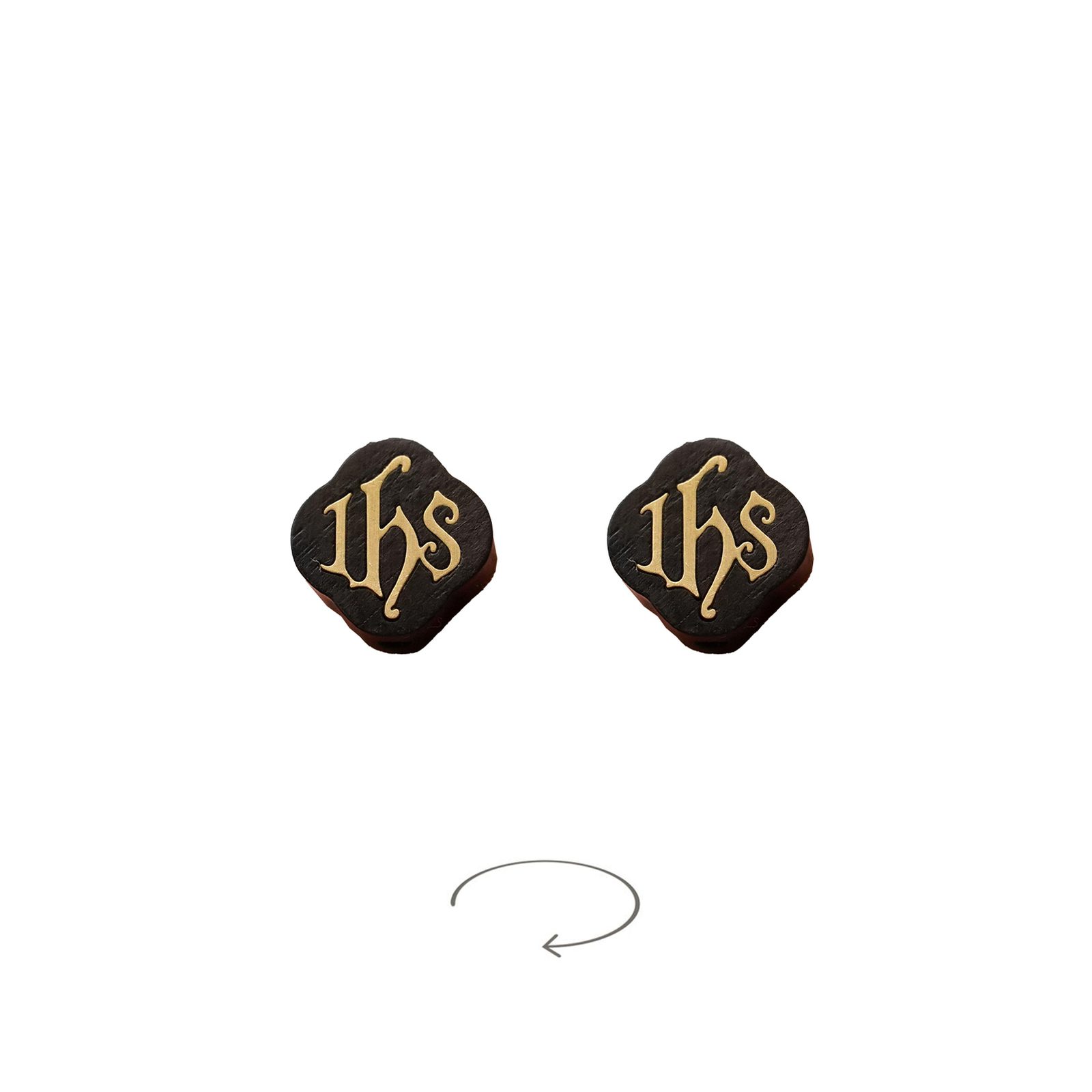IC03P014-HT12 DIY双通-IHS-十字架-黄铜嵌木-黑檀木-1.2cm - 图片 1