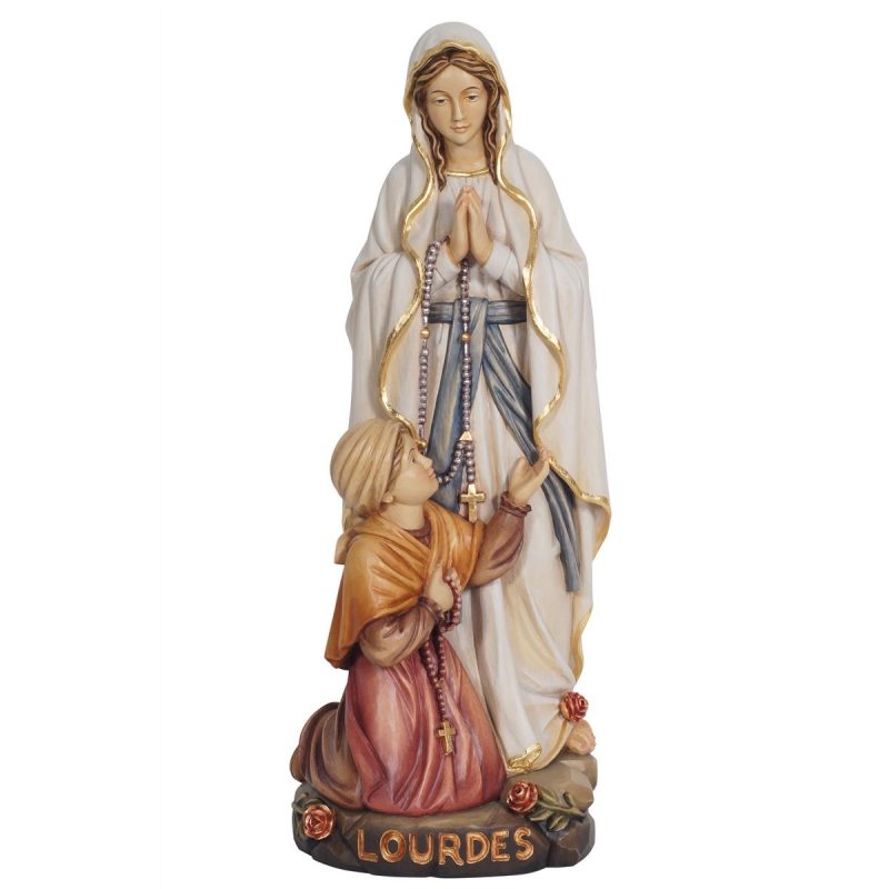阿尔卑斯木雕-露德圣母与伯尔纳德（Our Lady of Lourdes）-彩色-多尺寸