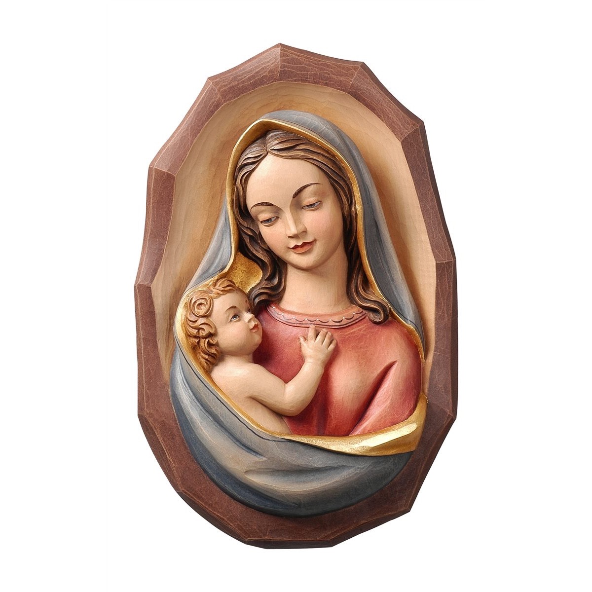 IC02STA016C 阿尔卑斯木雕-现货-墙挂圣母抱耶稣(Wall madonna with child)-彩色-多尺寸 - 图片 1