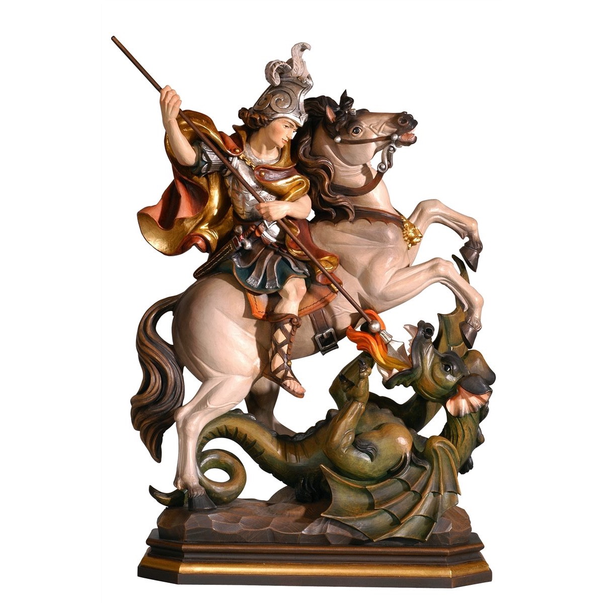 IC02STA182C 阿尔卑斯木雕-骑马的圣乔治(St George on horse)-彩色-多尺寸 - 图片 1