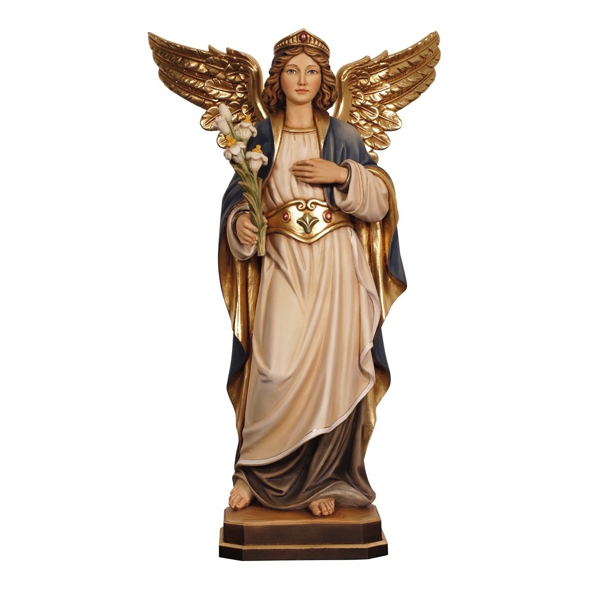 IC02STA190C 阿尔卑斯木雕-持百合花的大天使加俾额尔(St Gabriel Archangel with lily)-彩色-多尺寸 - 图片 1