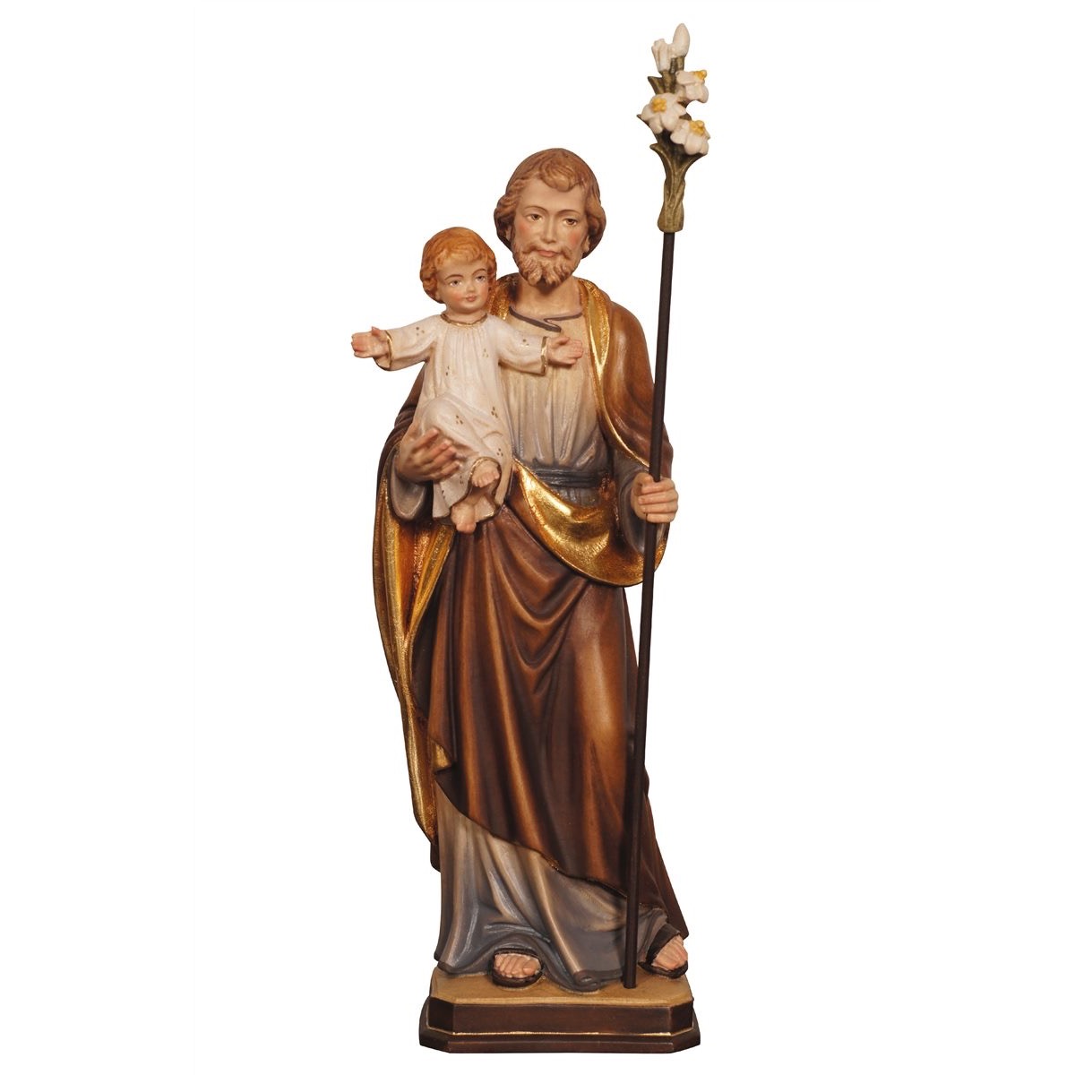 IC02STA207C 阿尔卑斯木雕-圣若瑟抱圣婴与百合花(St Joseph with Child and guild)-彩色-多尺寸 - 图片 1
