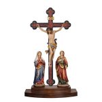 阿尔卑斯木雕-底座式达芬奇巴洛克十字架受难组（Crucifixion group Leonardo cross standing baroque）-彩色-多尺寸