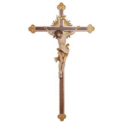 阿尔卑斯木雕-带光芒的达芬奇巴洛克十字架基督（Corpus Leonardo cross baroque with shine）-彩色-多尺寸