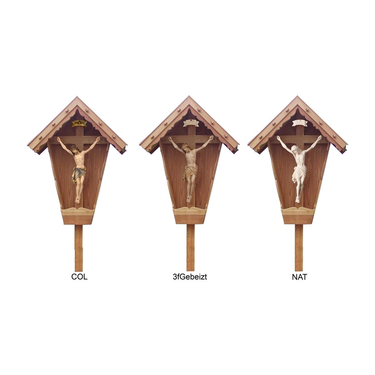 IC02STA264C 阿尔卑斯木雕-耐水树脂木底座上的锡耶纳基督(Corpus Siena on field cross larch weatherproof)-彩色-多尺寸 - 图片 1