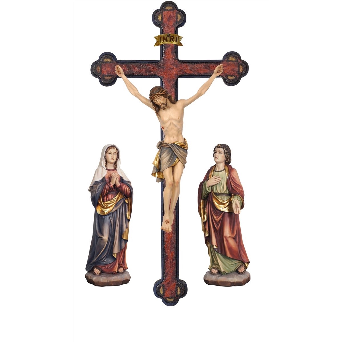 IC02STA270C 阿尔卑斯木雕-锡耶纳巴洛克十字架受难组(Crucifixion group Siena cross baroque)-彩色-多尺寸 - 图片 1