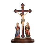 阿尔卑斯木雕-底座式锡耶纳巴洛克十字架受难组（Crucifixion group Siena cross standing baroque）-彩色-多尺寸