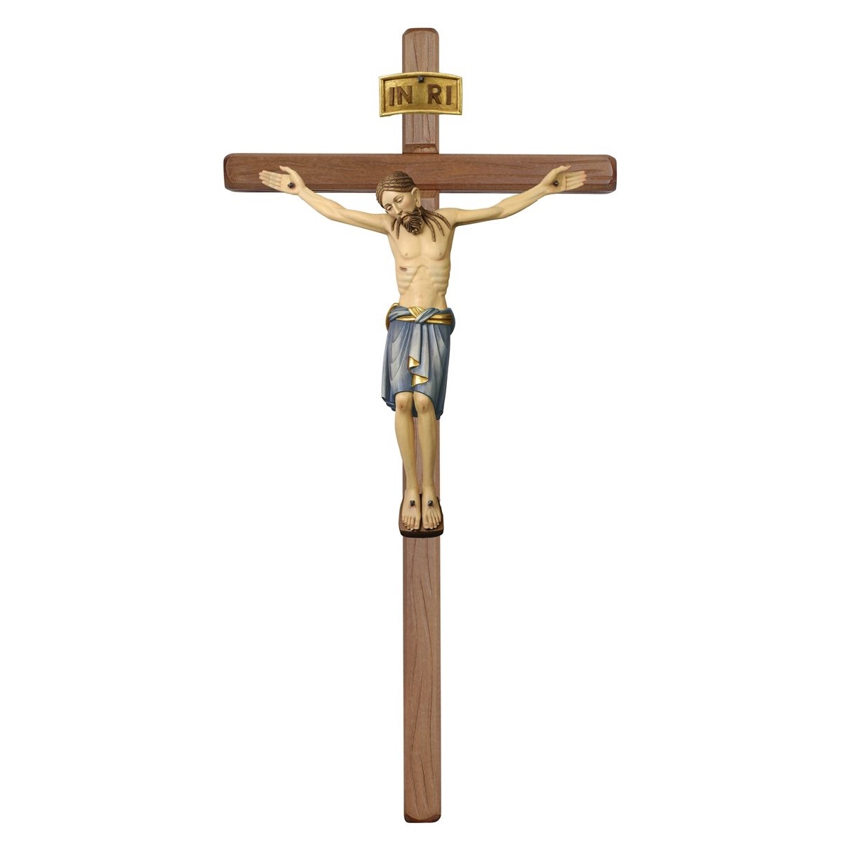IC02STA276C 阿尔卑斯木雕-圣达弥盎直式十字架基督(Corpus S Damiano cross straight stained)-彩色-多尺寸 - 图片 1
