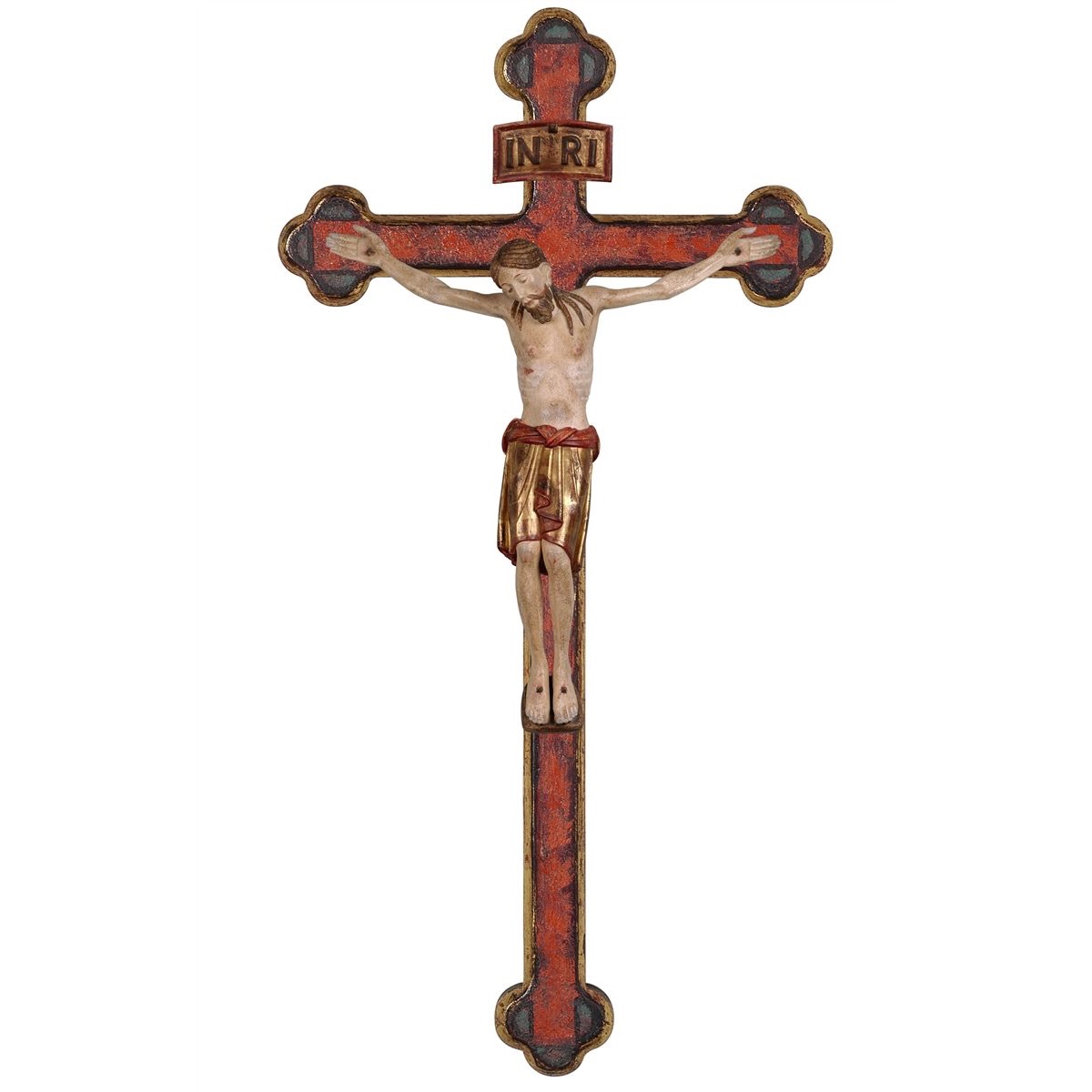 IC02STA279C 阿尔卑斯木雕-圣达弥盎金色巴洛克十字架基督(Corp S Damiano cross baroque gold)-彩色-多尺寸 - 图片 1