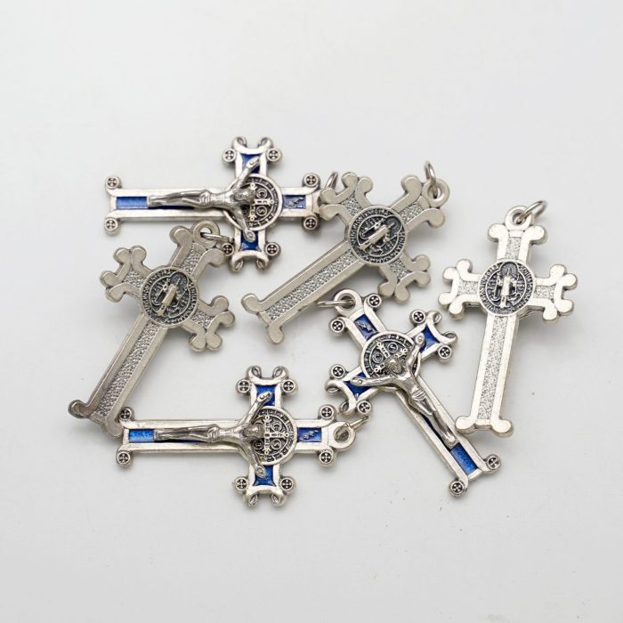 捡漏-DIY十字架-圣本笃-合金-银色蓝珐琅-3.8x2.5cm - 图片 3