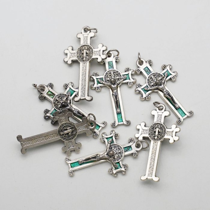 捡漏-DIY十字架-圣本笃-合金-银色绿珐琅-3.8x2.5cm - 图片 2