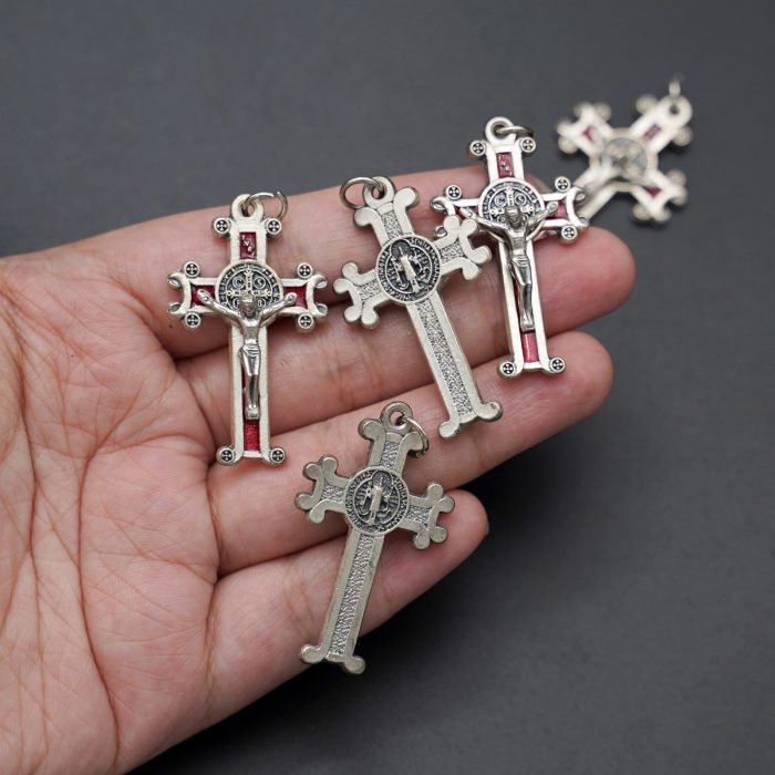 捡漏-DIY十字架-圣本笃-合金-银色红珐琅-3.8x2.5cm - 图片 2