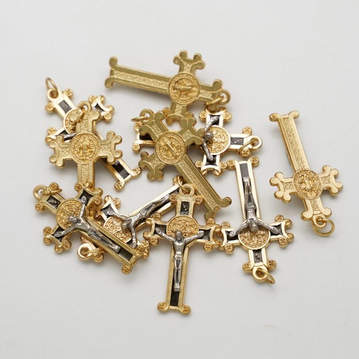 捡漏-DIY十字架-圣本笃-合金-金色棕珐琅-3.8x2.5cm - 图片 3