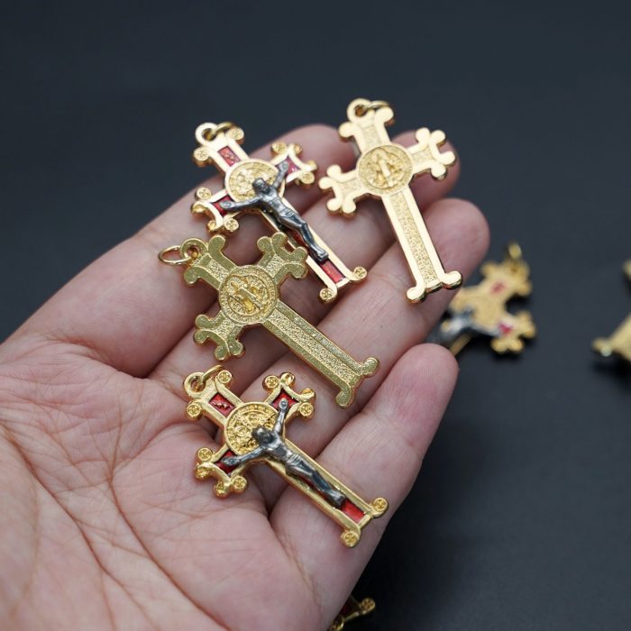 捡漏-DIY十字架-圣本笃-合金-金色红珐琅-3.8x2.5cm - 图片 2