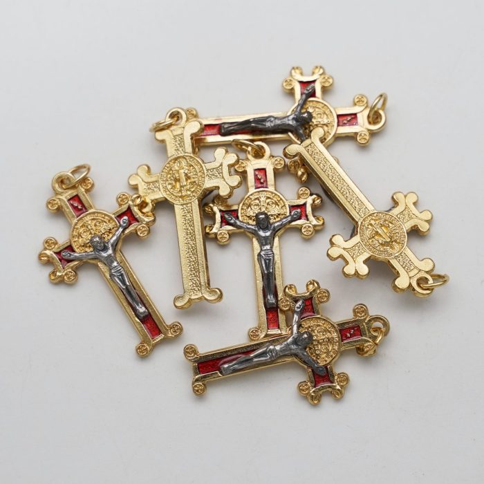 捡漏-DIY十字架-圣本笃-合金-金色红珐琅-3.8x2.5cm - 图片 3