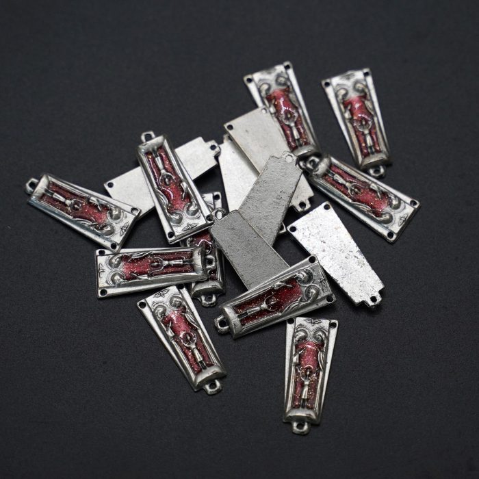 DIY三通-圣家-锌合金-银色红珐琅-2.3x1.1cm